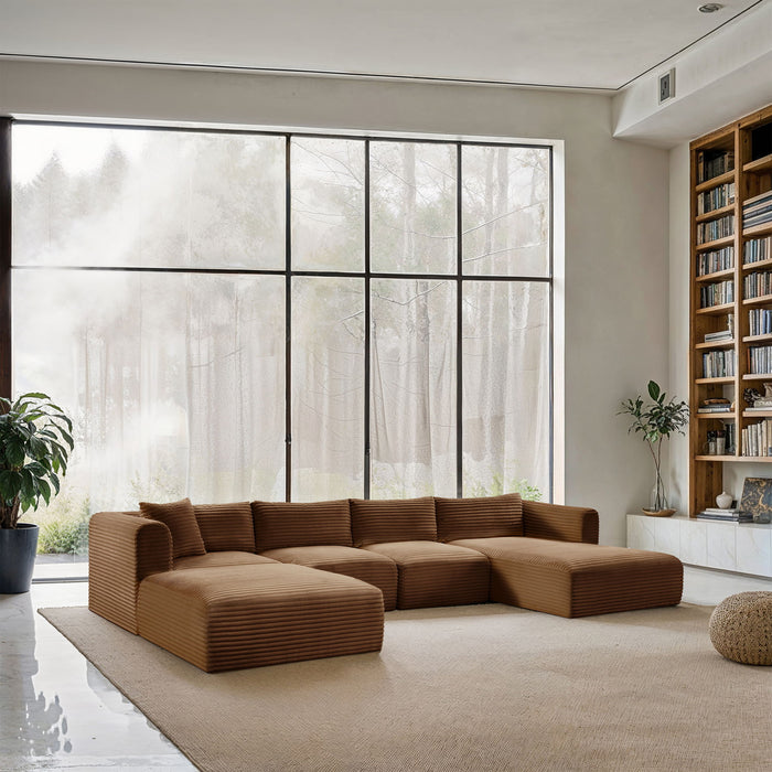 Shaggy - Fabric 5 Piece Modular Sectional With Chaise And Ottoman - Simple Home Plus