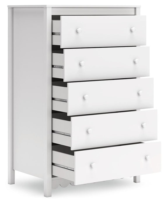 Hallityn - White - Five Drawer Chest - Simple Home Plus