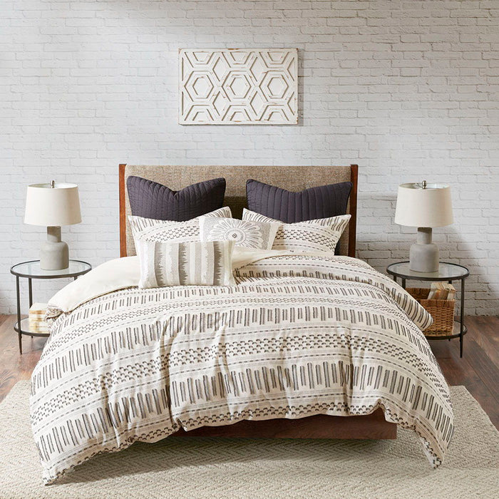 Rhea - King Duvet Cover Mini Set - Ivory / Charcoal - Simple Home Plus