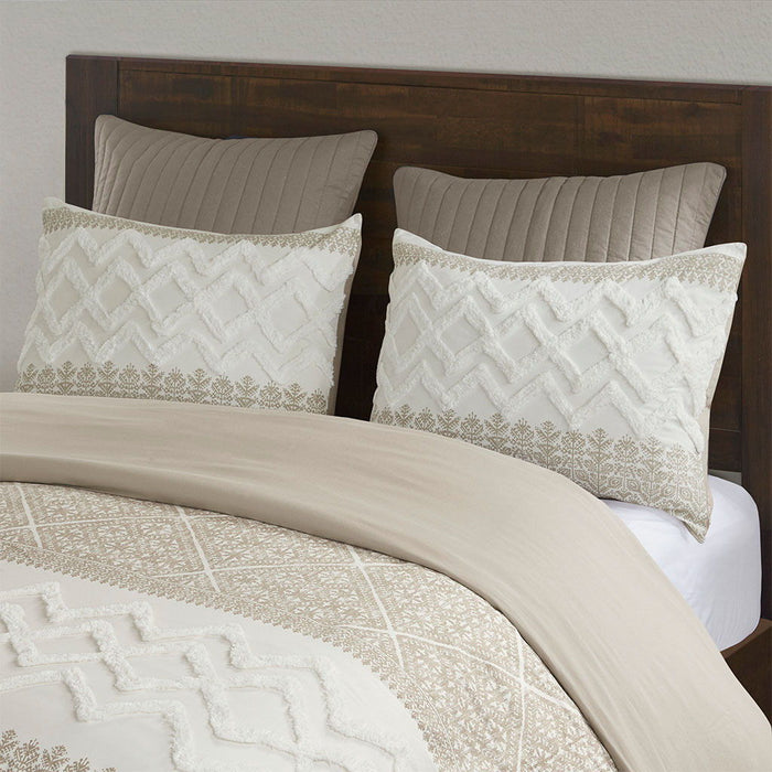Mila - King 3 Piece Duvet Cover Set With Tufting - Taupe - Simple Home Plus