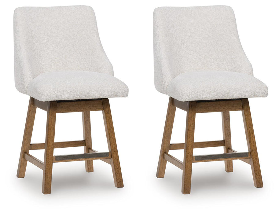 Cabalynn - Upholstered Swivel Barstool (Set of 2) - Oatmeal / Light Brown