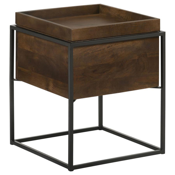 Ondrej - Square Accent Side Table Removable Tray - Dark Brown - Simple Home Plus