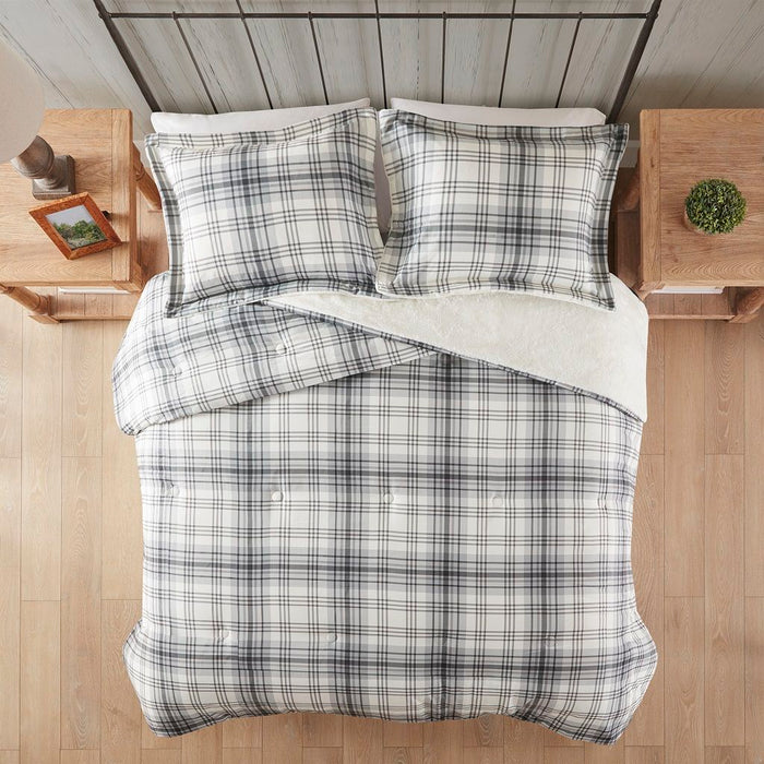 Bernston - Faux Wool to Faux Fur Down Alternative Comforter Set - Gray Plaid - Simple Home Plus