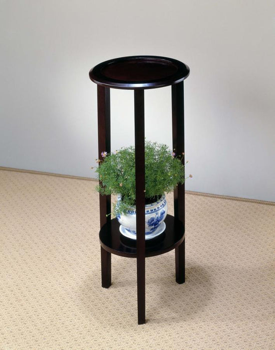 Kirk - 1-Shelf Round Wood Plant Stand Side Table - Espresso - Simple Home Plus