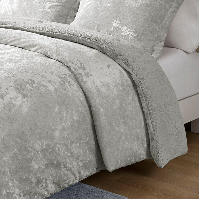Mira - Crushed Velvet Sherpa Reversible Comforter Set - Silver - Simple Home Plus