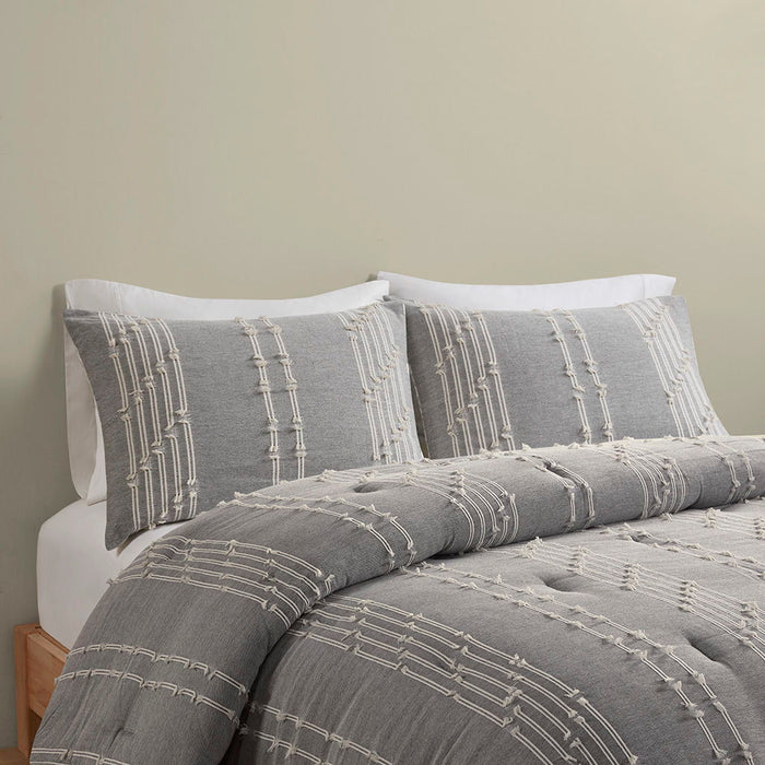 Kara - 3 Piece Jacquard Comforter Set - Gray - Simple Home Plus