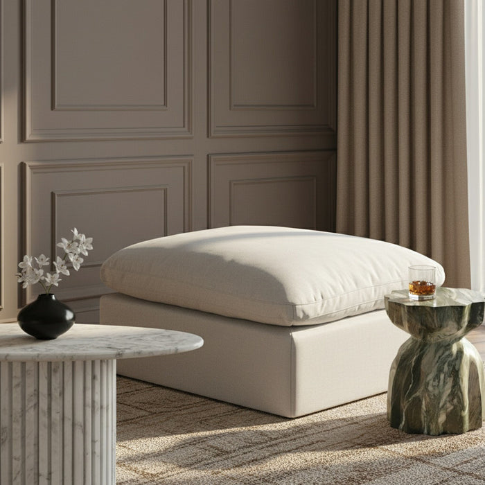 Indulge - Linen Ottoman - White - Simple Home Plus