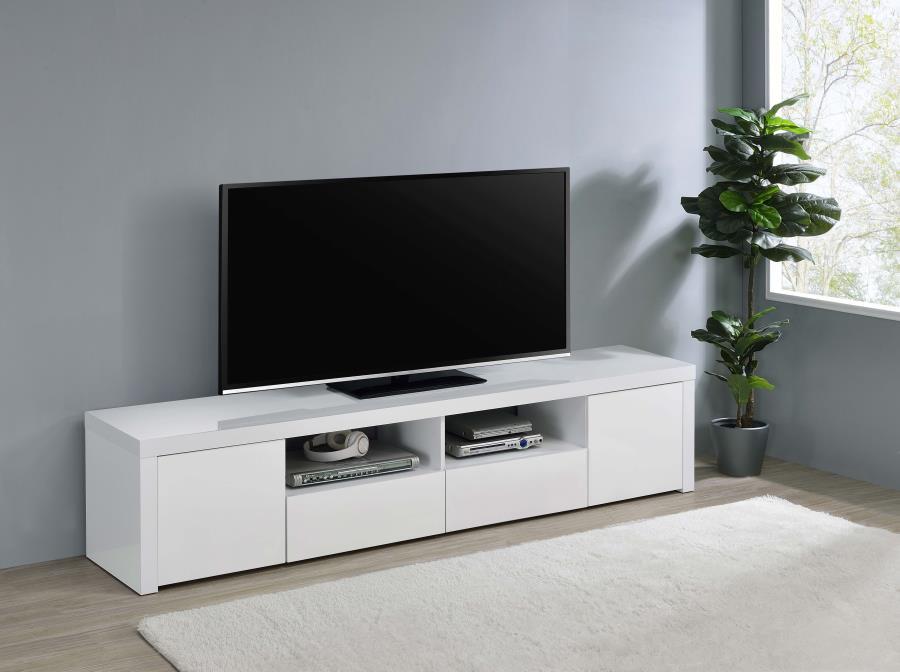 Jude - 2 Door Engineered Wood TV Stand - High Gloss White - Simple Home Plus