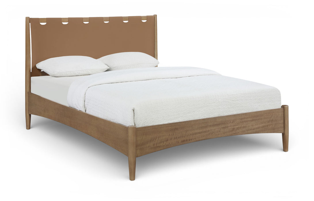Santos - Vegan Leather Headboard And Wood Bed - Waxed Brown Frame - Simple Home Plus