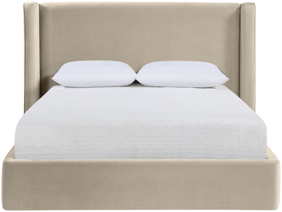 Kendall - Velvet Upholstered Bed - Cream - Simple Home Plus
