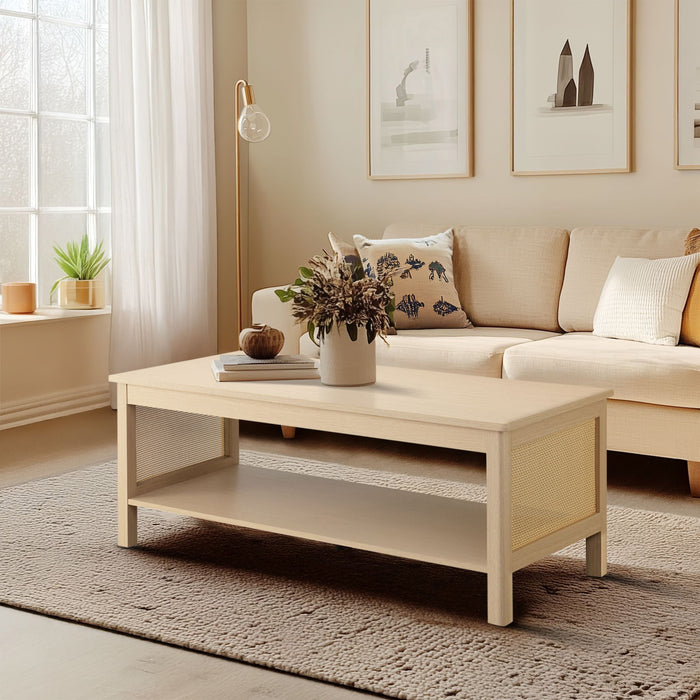 Ashlyn - 2-Tier Coffee Table With Sides & Spacious Open Shelf Storage - Natural - Simple Home Plus