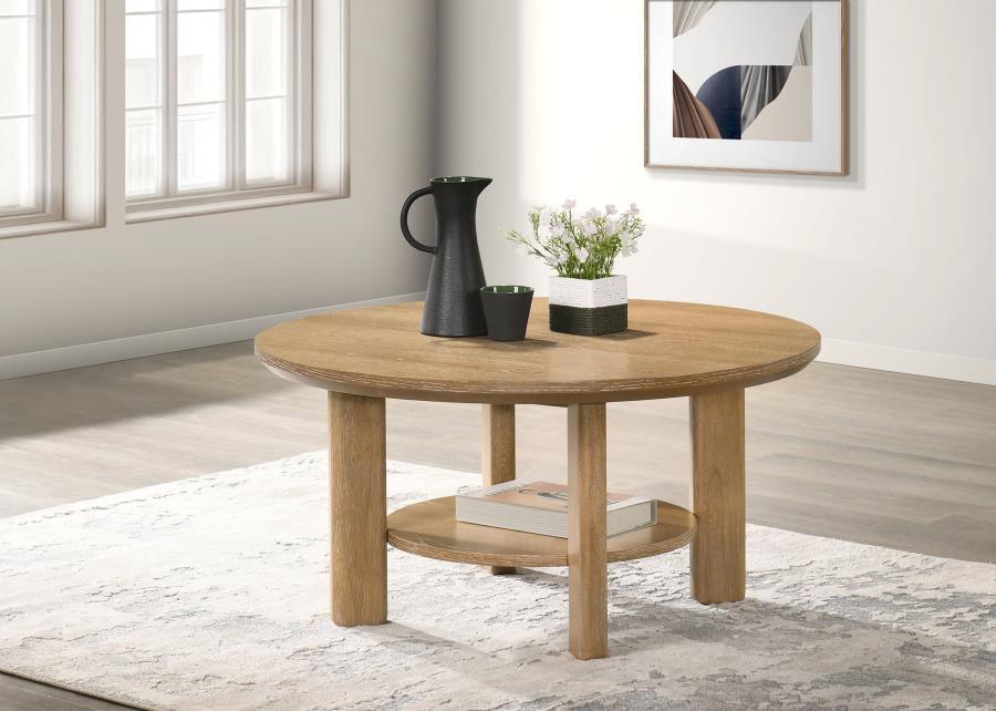 Ottowa - Round Wood Table With Shelf - Simple Home Plus