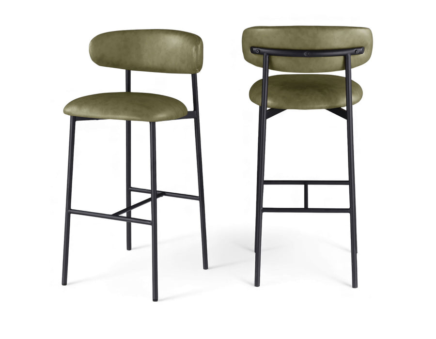 Lupita - Vegan Leather Upholstered Bar Stool With Matte Black Frame (Set of 2) - Simple Home Plus