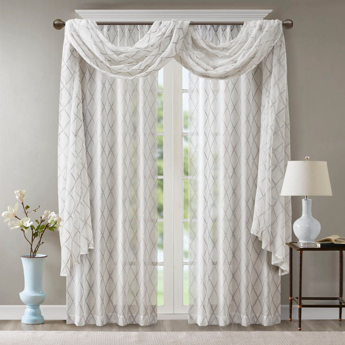 Irina - Diamond Sheer Embroidered Window Scarf - White / Gray - Simple Home Plus
