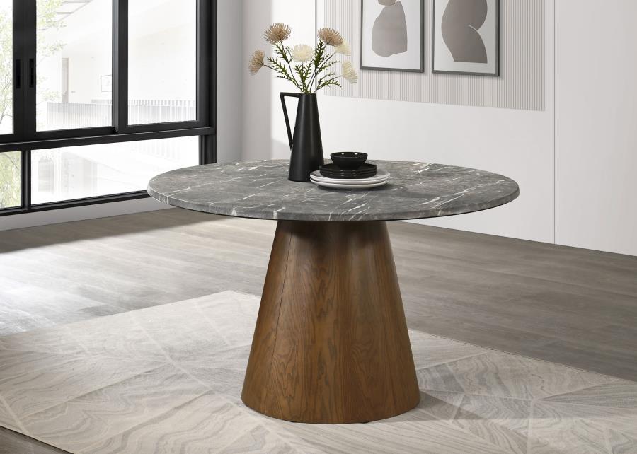 Franklin - 59" Round Dining Table - Gray And Dark Oak - Simple Home Plus
