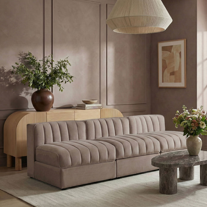 Rummi - Velvet Performance Fabric Upholstered 3 Piece Modular Armless Sofa - Simple Home Plus