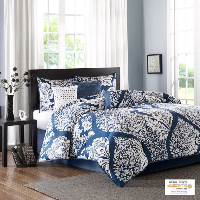 Vienna - King 7 Piece Printed Comforter Set - Indigo - Simple Home Plus