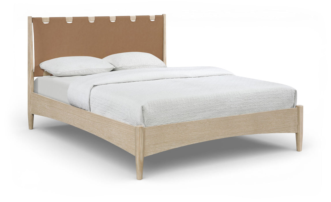 Santos - Vegan Leather Headboard And Wood Bed - Waxed Natural Frame - Simple Home Plus