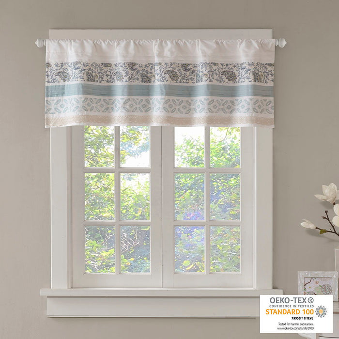 Dawn - Printed And Pieced Rod Pocket Valance - Blue - Simple Home Plus