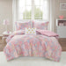 Rosalie - 4 Piece Full/Queen Metallic Printed Plush Comforter Set With Throw Pillow - Pink Multi/Gold - Simple Home Plus