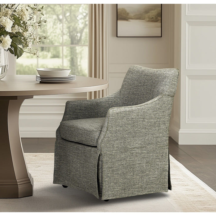 London - Upholstered Skirted Dining Arm Chair With Hidden Casters - Gray - Simple Home Plus