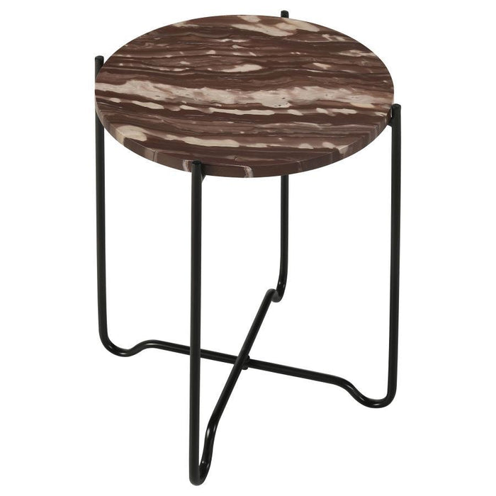 Latifa - Round Marble Top Accent Side Table - Red And Black - Simple Home Plus