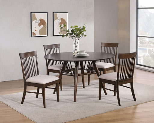 Everton - 5 Piece Round Dining Table Set - Dark Walnut - Simple Home Plus