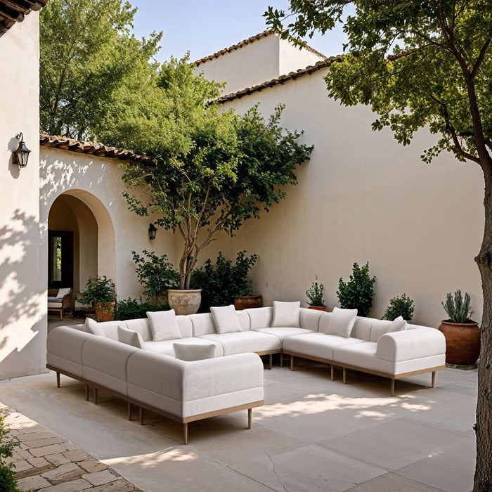 Laguna - 8 Piece Resilient Water Resistant Fabric 142" Upholstered Outdoor Patio Modular Sectional - Simple Home Plus