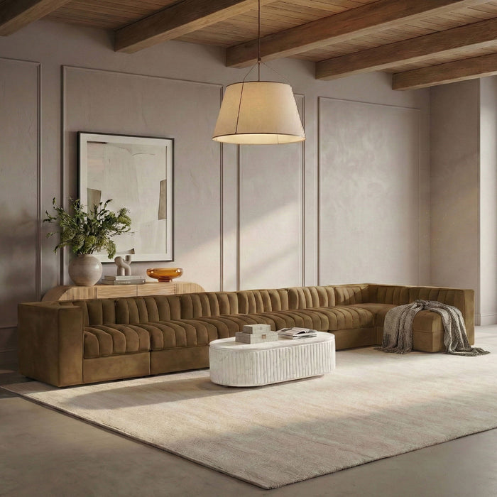 Rummi - Velvet Performance Fabric Upholstered 7 Piece Modular Sectional, L-Shaped (Right) - Simple Home Plus