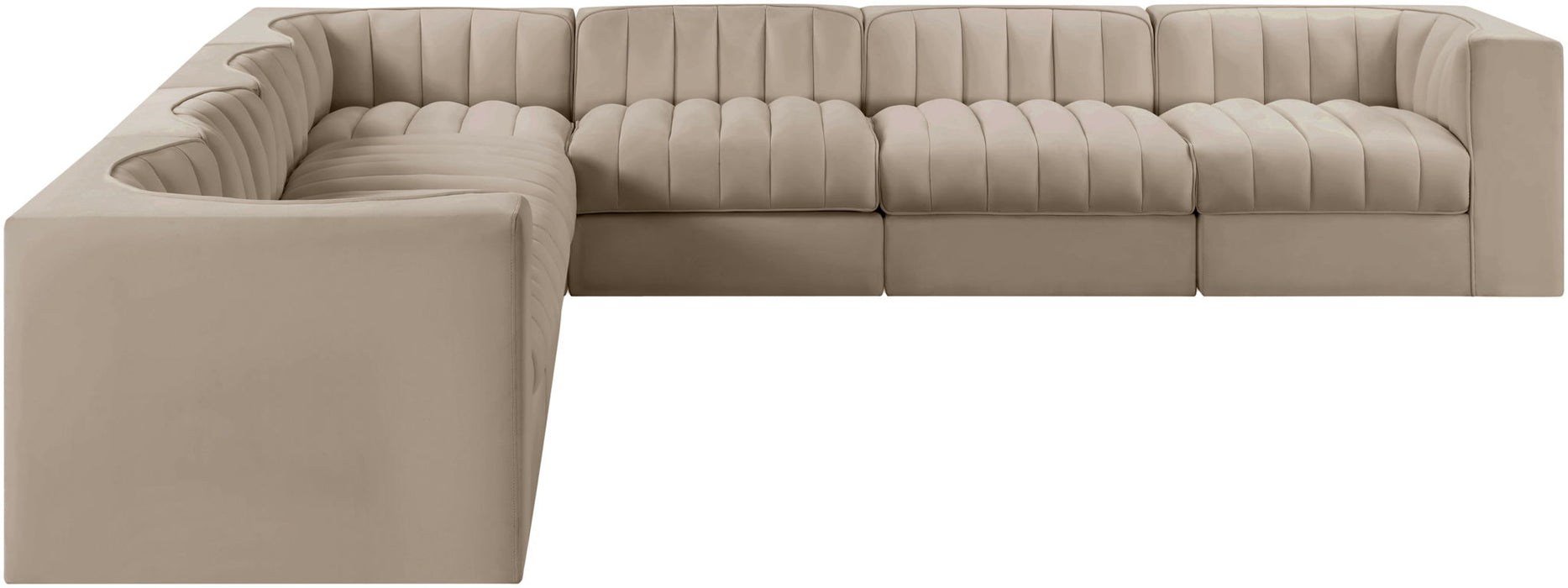 Rummi - Symmetrical Velvet Performance Fabric Upholstered 7 Piece Modular Sectional (With 3 Corner Chairs) - Simple Home Plus