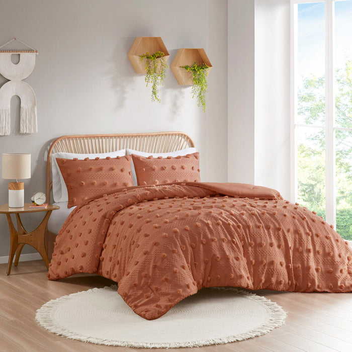 Lucy - Clip Jacquard Comforter Set - Rust - Simple Home Plus