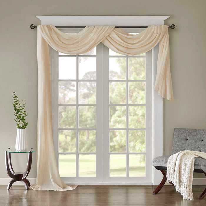 Harper - 144" Solid Crushed Scarf Sheer - Cream - Simple Home Plus