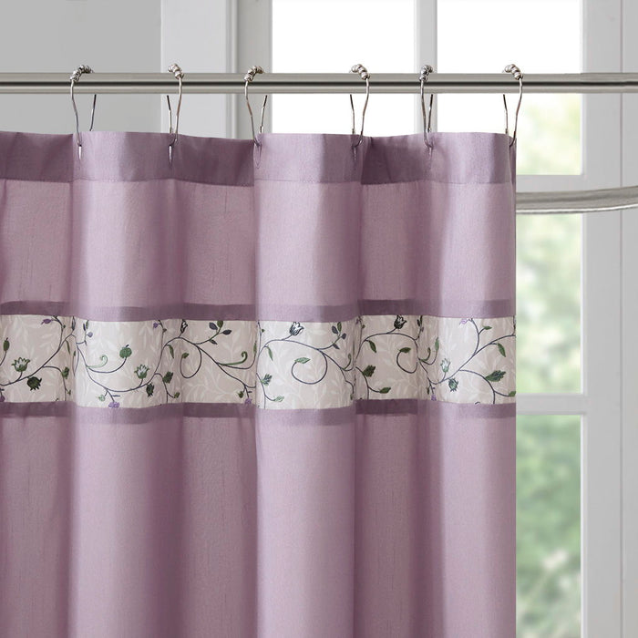Serene - Embroidered Floral Shower Curtain - Purple - Simple Home Plus