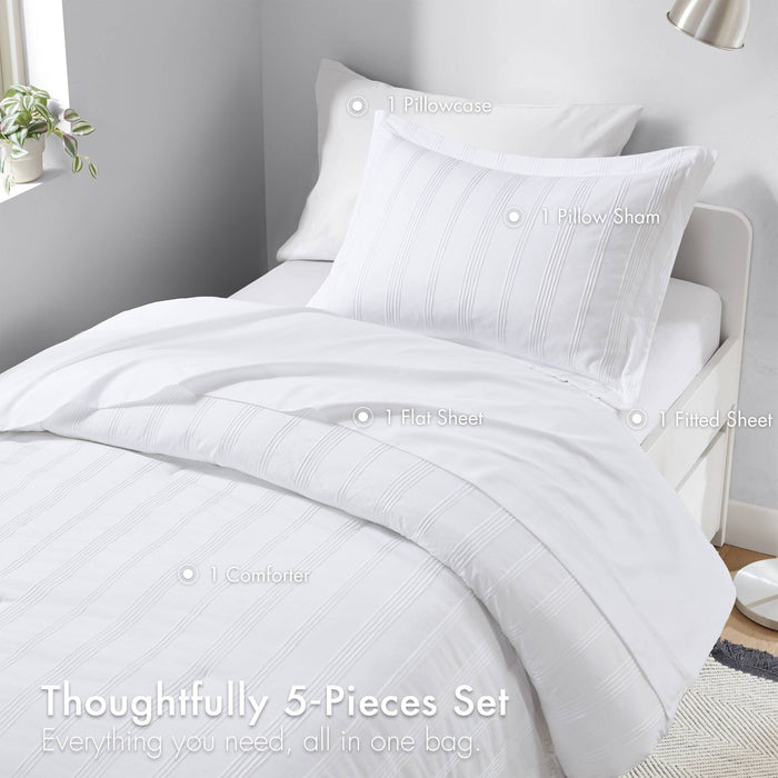 Logan - Twin/Twin Long Striped Duvet Set - White - Simple Home Plus