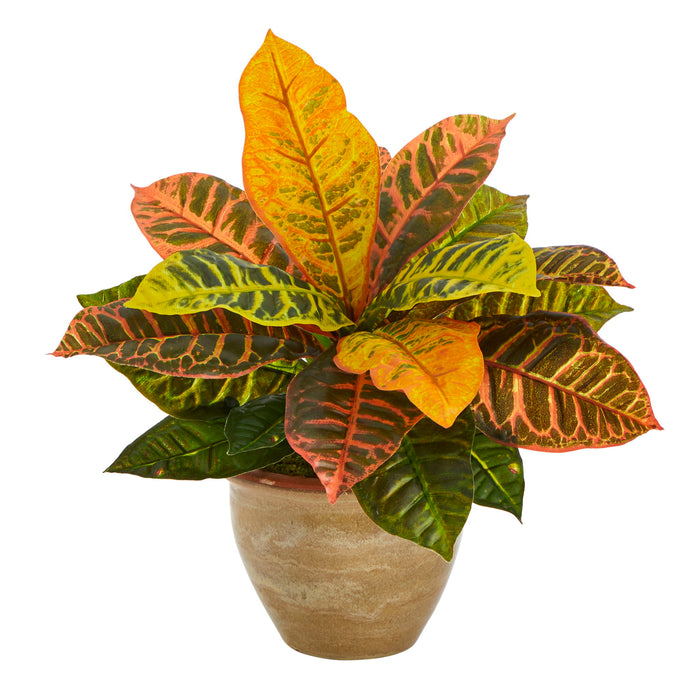 15" Garden Croton Plant in Ceramic Planter (Real Touch)
