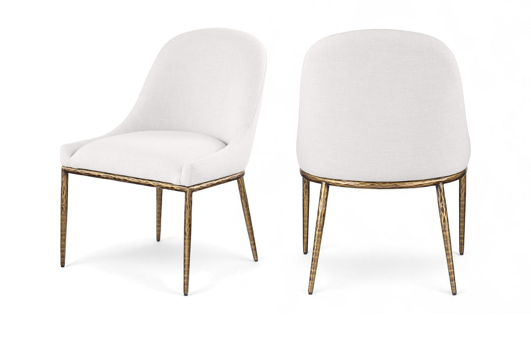 Ferro - Linen Textured Performance Fabric Upholstered Dining Side Chair - Cream / Brushed Gold - Simple Home Plus