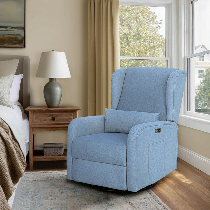 Candace - Power Recliner 3-in-1 With Swivel, Glider, USB Ports - Light Blue - Simple Home Plus