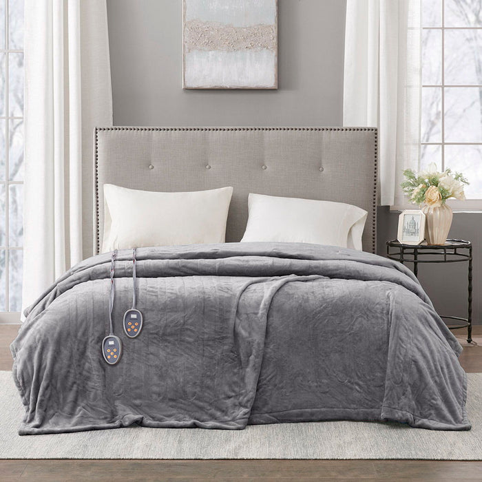 Heated Plush - Twin Blanket - Gray - Simple Home Plus