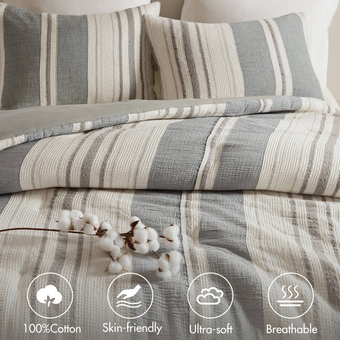 Mesa - 3 Piece Full/Queen Comforter Set - Gray - Simple Home Plus
