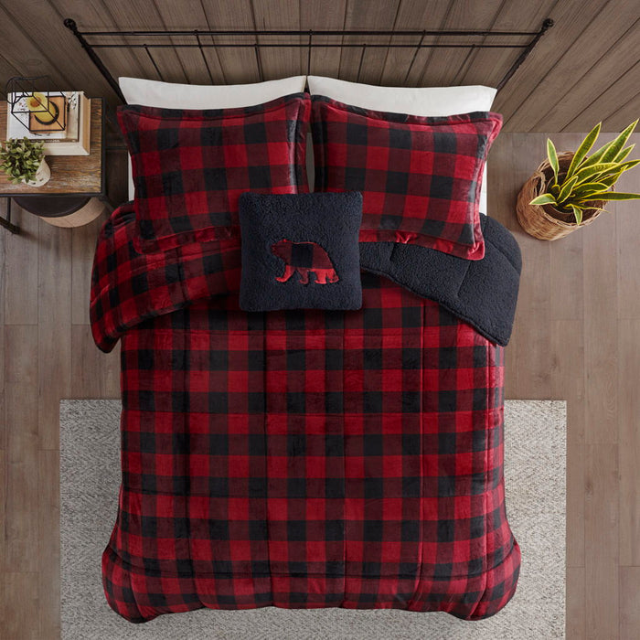 Alton - King Down Alternative Comforter Set - Red / Black Buffalo Check - Simple Home Plus