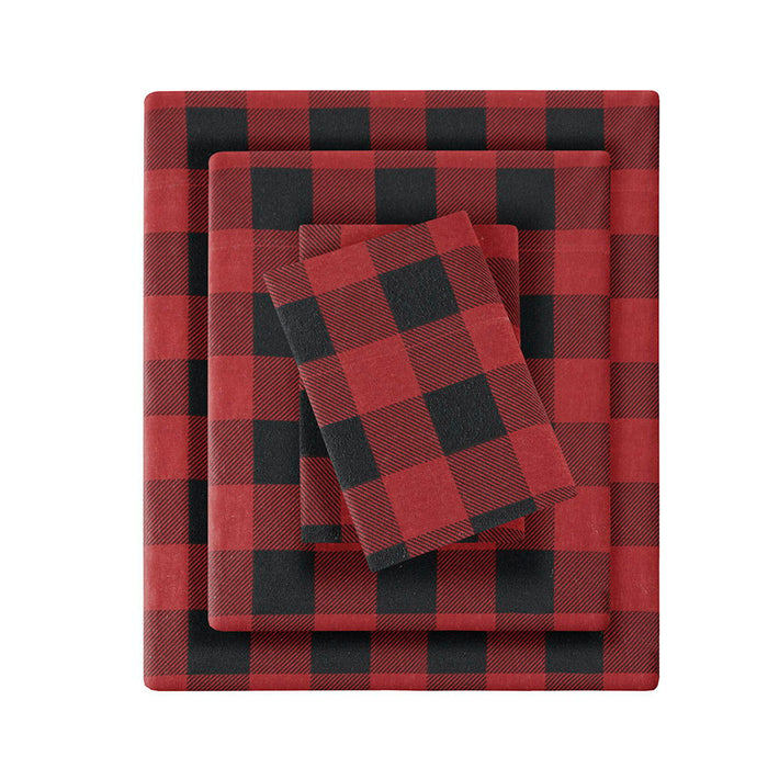 Flannel - California King Sheet Set - Red / Black Buffalo Check - Simple Home Plus