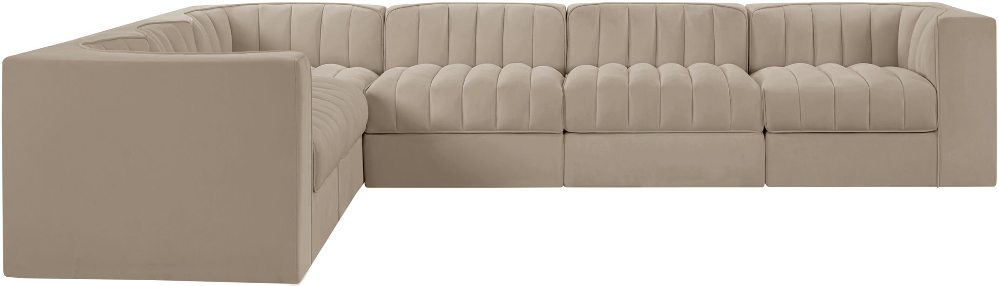 Rummi - Velvet Performance Fabric Upholstered 6 Piece Modular Sectional (With 3 Corner Chairs) - Simple Home Plus