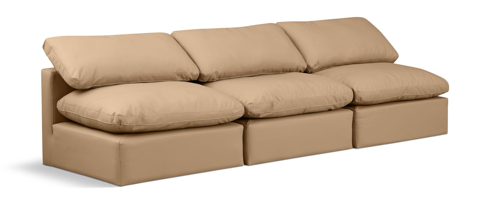 Indulge - Faux Leather 3 Seat Modular Armless Sofa - Tan - Simple Home Plus