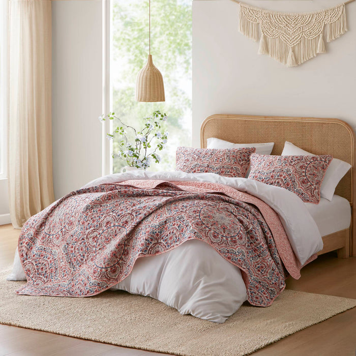 Valerie - Twin Boho Floral Reversible Quilt - Pink - Simple Home Plus