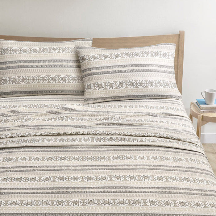 Cozy Cotton Flannel - Printed Twin Long Sheet Set - Gray / Taupe Nordic