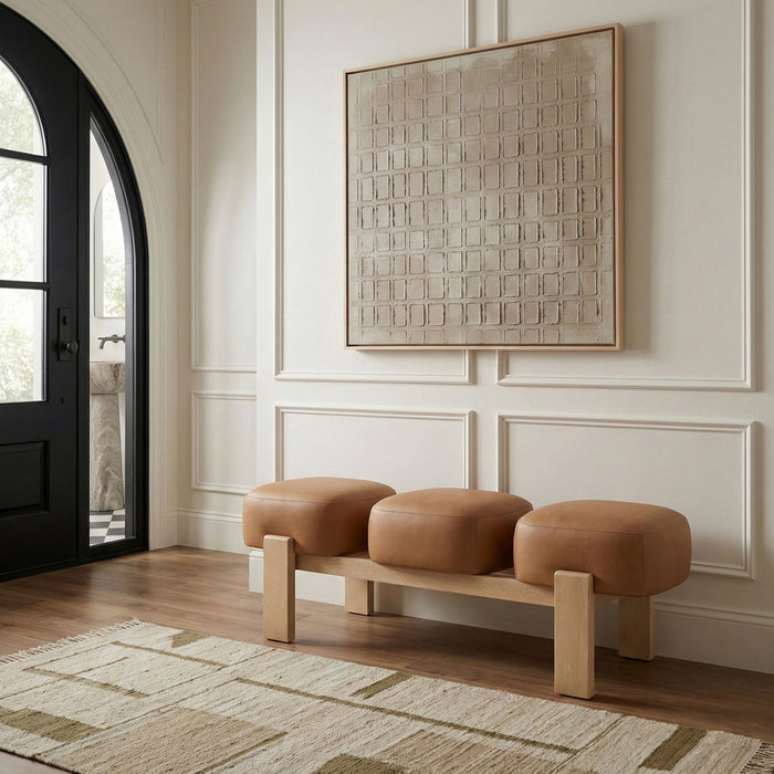 Woodcrest - Vegan Leather Upholstered Bench - Painted Natural Base - Simple Home Plus