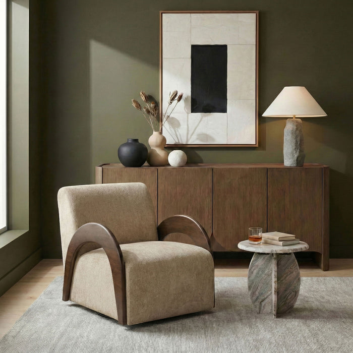 Neria - Chenille Fabric Upholstered Swivel Accent Chair - Painted Brown Base - Simple Home Plus