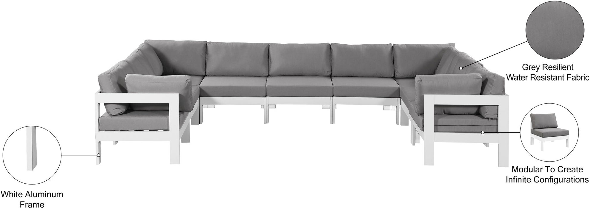 Nizuc - Outdoor Patio 9 Piece Modular Sectional With White Frame