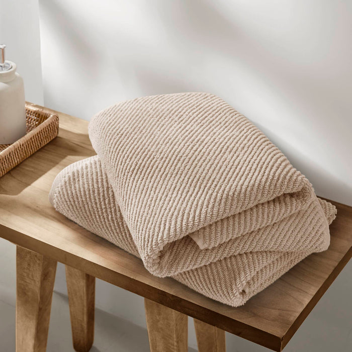 Diagonal Ribbed - 4 Piece Bath Towels Set - Beige - Simple Home Plus