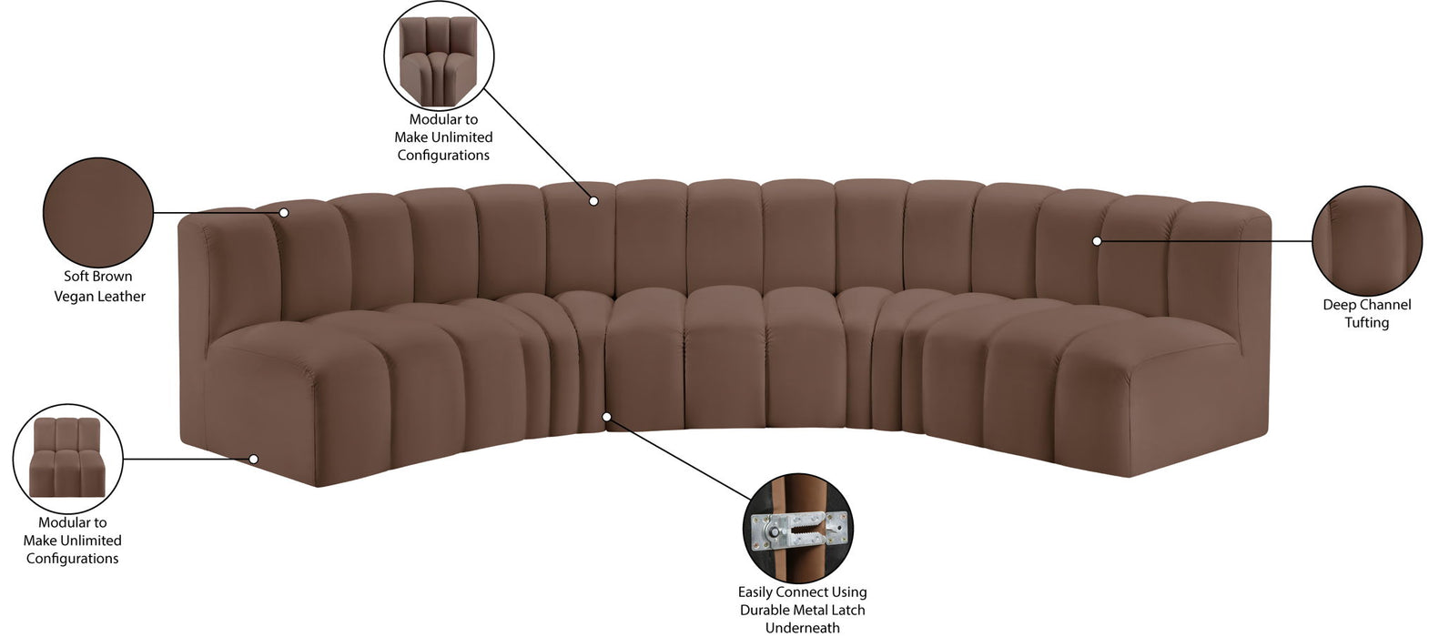 Arc - Faux Leather 5 Piece U-Shaped Modular Sofa - Simple Home Plus